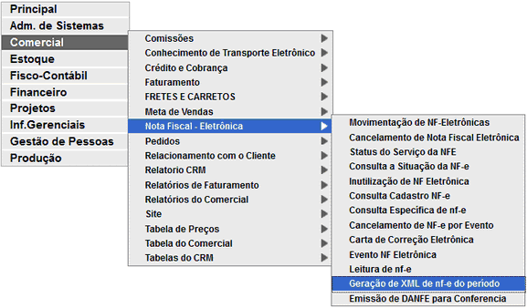 Sistema Comercial Nota Fiscal Eletrônica Geração De Xml Do Período Nf E 8266